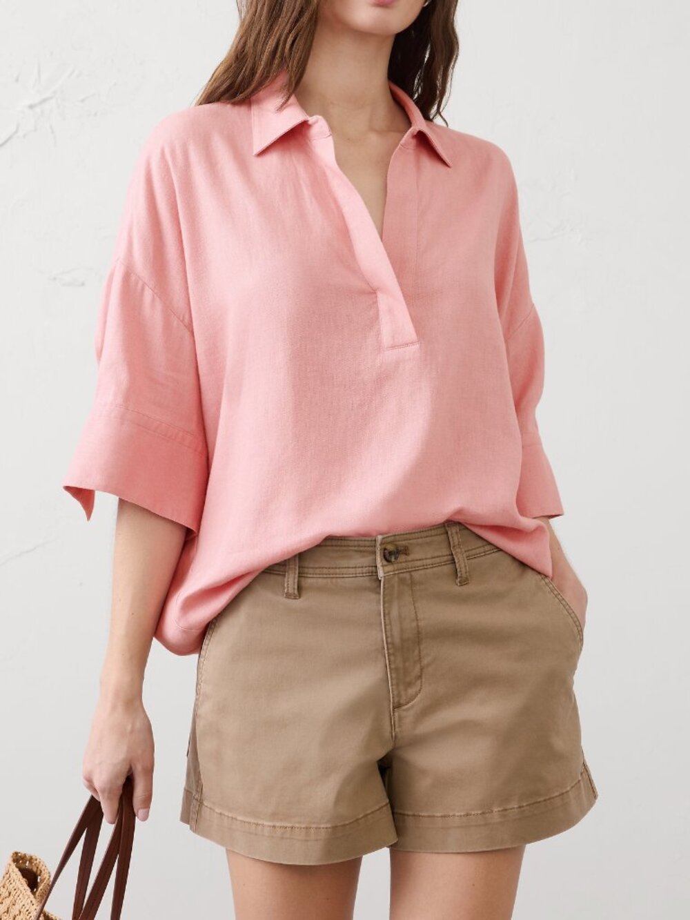 NWT! Banana Republic Pink Euro Linen-Blend Drapey Popover Shirt Top XL